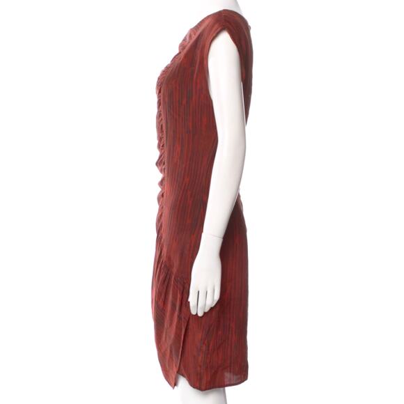 No. 6 Store Red Gathered Ruched Striated Striped 100% Silk Mini Dress 2 M - Picture 5 of 10